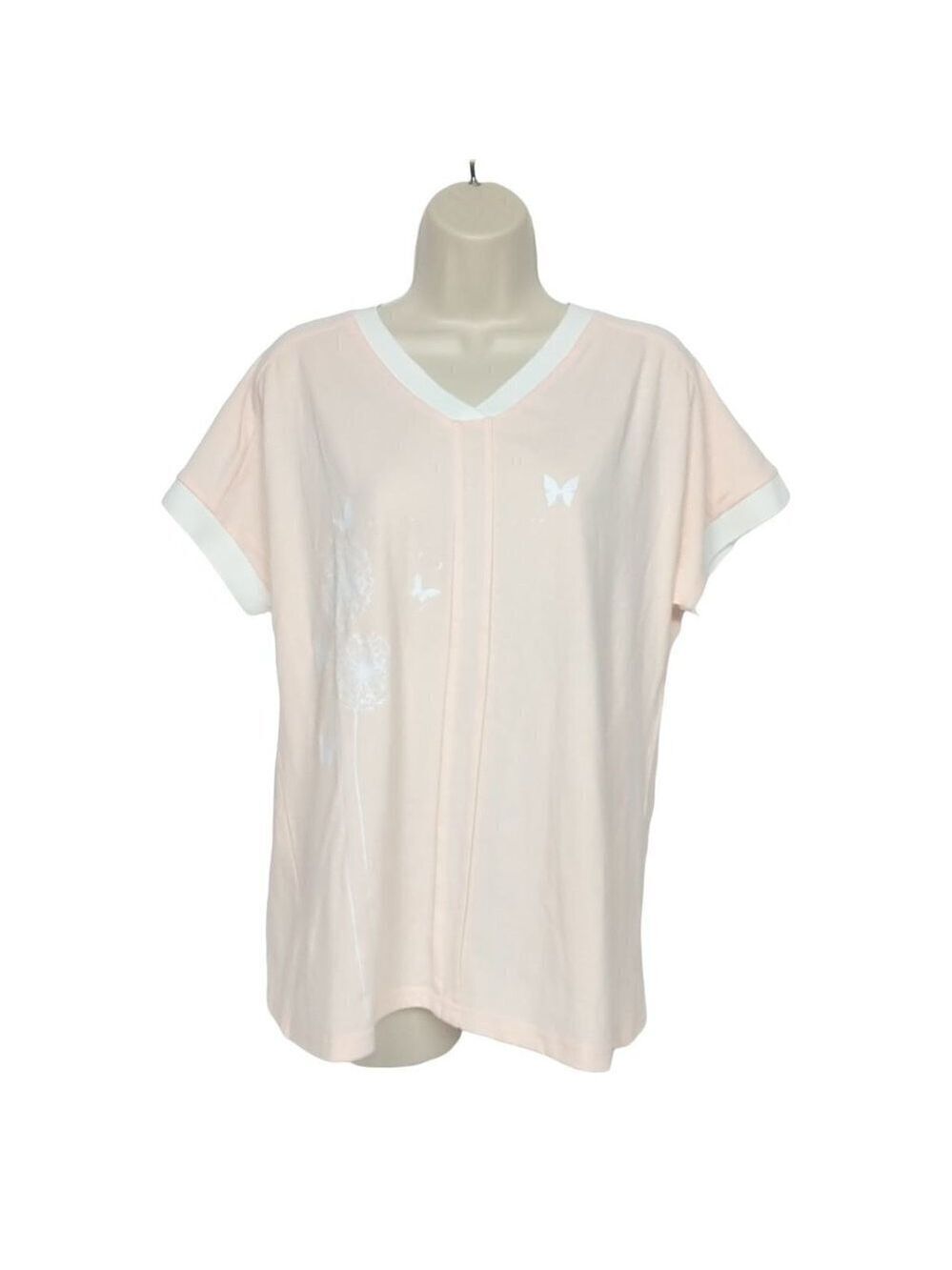 Sheilay Orange Butterfly Dandelion V Neck Blouse Large